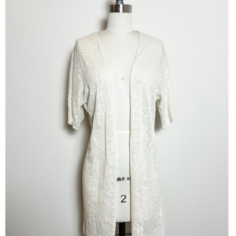 Eileen Fisher XS Ivory Hemp Blend Open Knit Short Sleeve Duster Cardigan Sweater